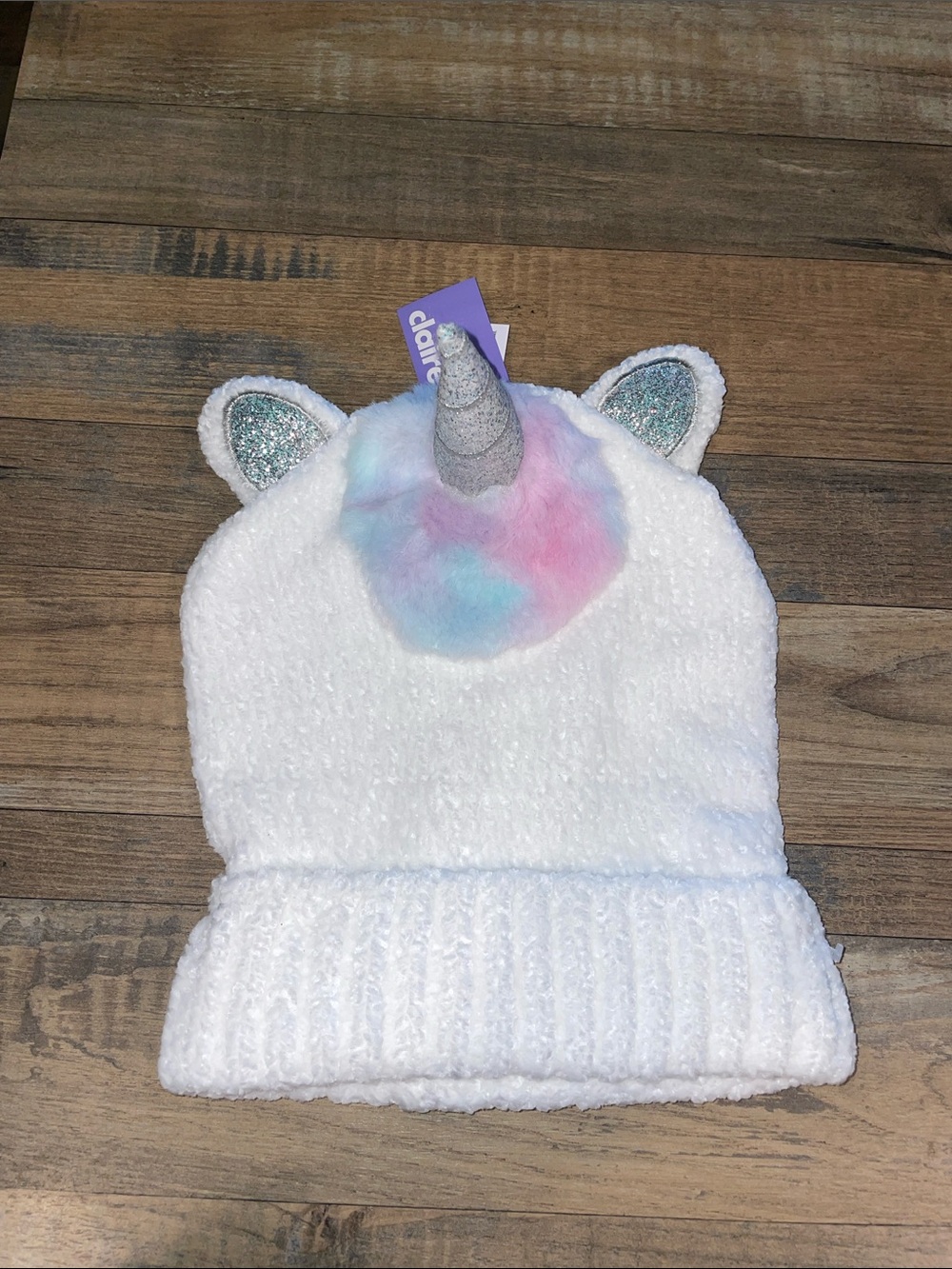 NWT Claire's White Unicorn Knit Beanie Hat